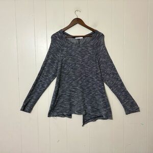 Stateside Blue White Knit Long Sleeve Top Back Cutout Size L